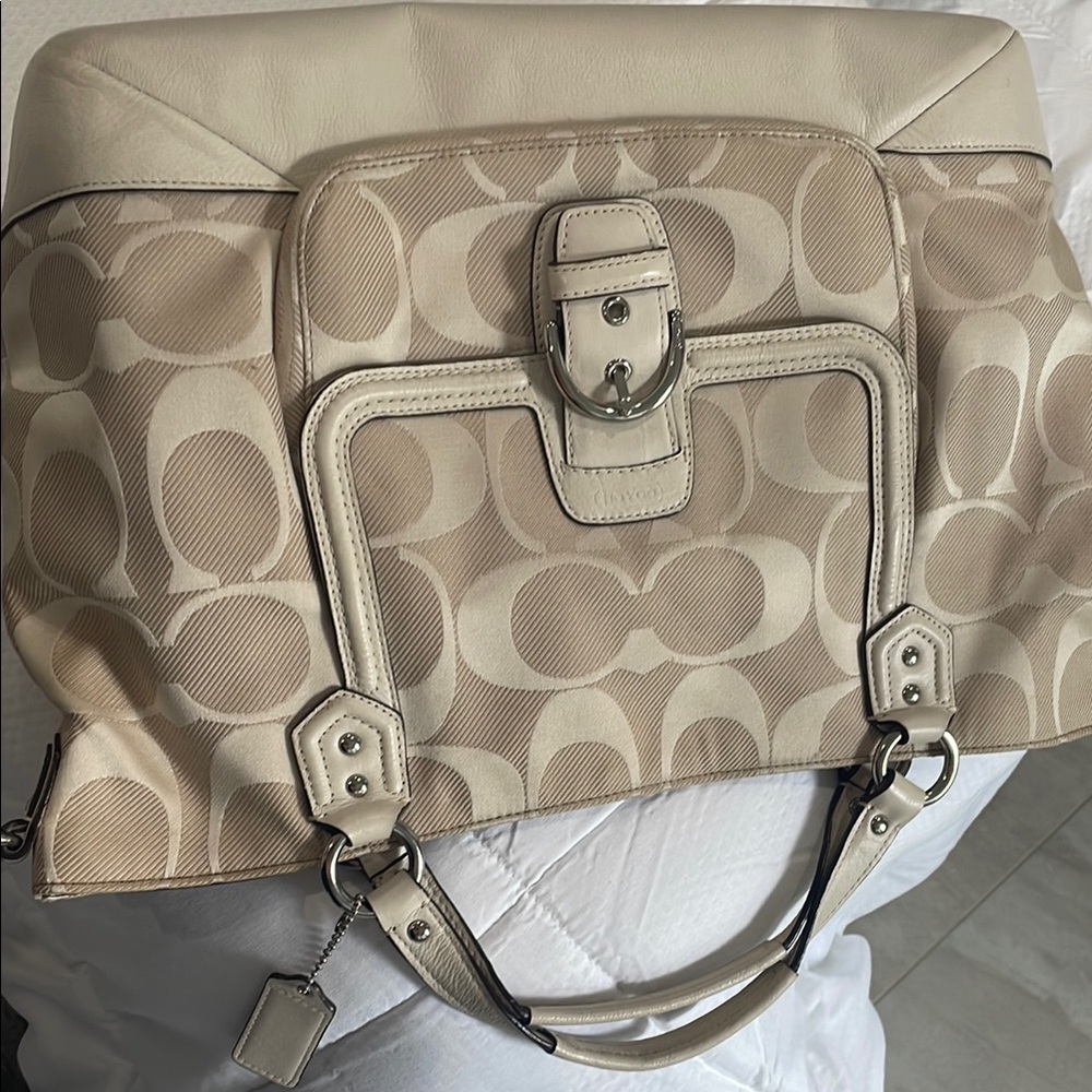 Coach Cream Tote Bag with Leather Trim - Picture 13 of 16